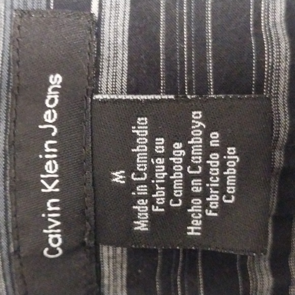 CALVIN KLEIN Jeans Striped black grey Long sleeve Shirt sz Medium 100% cotton - Picture 4 of 9